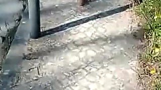 Moranguinho walking barefoot on street - part 1