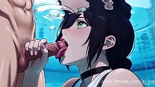 Reze Chainsaw Man Blowjob: Denji Gets Poolside Reward - Hentai ASMR 60fps Part 1