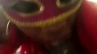 Masked Ebony Amateur Gives Blowjob and Swallows
