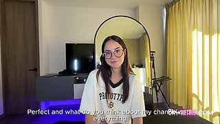 Beautiful skinny nerdy 18yo learns to suck but loves to fuck