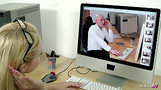 Blonde Big Titted Secretary Angel with Hairy Pussy Fucked by Boss