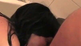 Hot Brunette Mature Enjoys in the Bathroom with Her Fat Friend