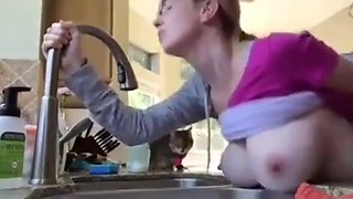 Busty wife fucked in kitchen