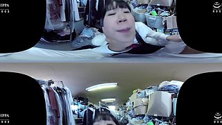 Cute Schoolgirl Flashing Her Panties While she Cleans the Steps in Thigh-High Socks; Japanese Teen Fucked POV VR