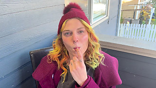 Hairy Pussy Smoking on Front Porch