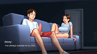 Debbie gives Anon's huge monster cock a surprise footjob - summertime saga gameplay