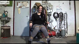 Struggling Babe Chairtied Cleavegagged