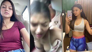 Immensely Super-cute Young Woman Tearing up With Bf In Van After Class In School Sundress Noisy Squealing