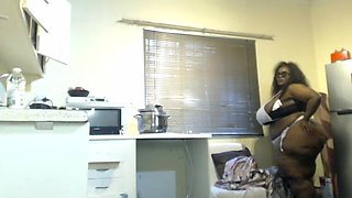 African Stepmum Stripteasing and Masturbating at Then Kitchen