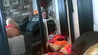Blonde mature with big boobs masturbates in bed