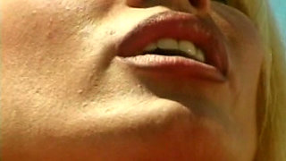 Platinum big boobed pornstars sharing dildo by the pool