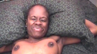 Curiois ebony babe with small tits is fond of riding white cock