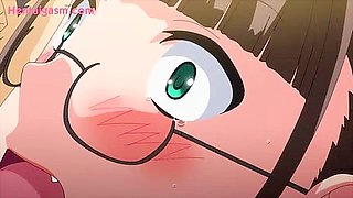 The newly-formed, short big-breasted sister uses her big tits to give him a titjob, making him cum and then cumming inside her mouth.