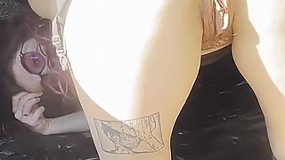 Exhib Slut Dildos Herself in Her Trunk at the Side of the Road and Squirts Until She Gets Caught