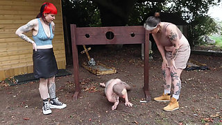 Naked Humiliation Girl Is Put in Stocks & Degraded