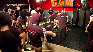 Redhead Slut Gets Massive Bukkake Facial From 20 Guys