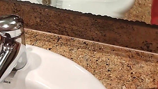 Watch for My Teen Stepsister at the Hotel Room. They Caught Me and Give Me a Handjob in the Shower