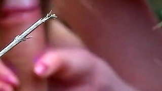 Monk with big cock fucks blonde teen Cristal in the forest and gives her cumshot