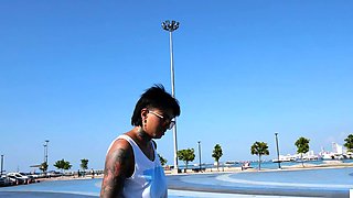 Thai skater teen relaxing on a big cock