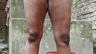 Bengali Village Girl Showering Outdoors Real Scene