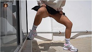 College Girl In A Miniskirt Pees