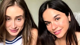 Teen brunette in black stockings plays with cunt