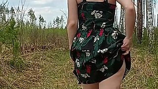 Pretty Woman Walking Through the Forest Showed Her Ass