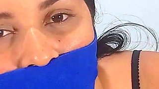 Over-the-mouth Sock Gagged 20-year-old Latina Amateur Gives Handjob Like a Pro!