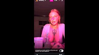 Blonde mature with big boobs masturbates in bed