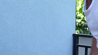 Shh... My Daddy Might Come Back! Slutty Daughter Fucks His Friend in the Backyard!