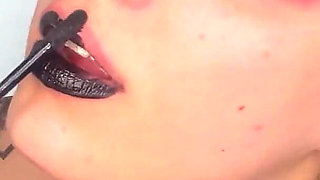 Lipstick Kisses and Blowjob Red Black Lips Deepthroat Sloppy