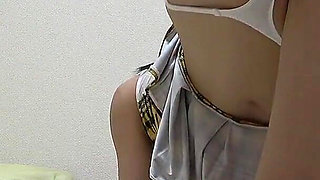 Camel Toe Swallow Thong Panties, Girl in Mini Student Uniform Is Working Out in a Girls' Dormitory Room in Japan