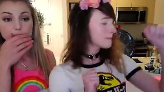 Blonde Brunette Lesbians Playing On Bed