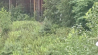 Teen Shows Tits and Asshole During a Storm in the Forest
