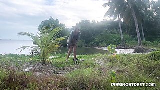 An awesome river beach pissing with a hot brunette Sakura Hell