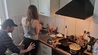 18 year old teen stepsister fucked in the kitchen while the family is not home