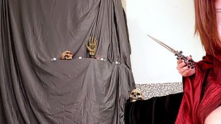 Solo pussy toying in the dark with redhead teen