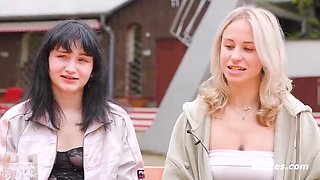 German Lesbian Amateurs Nina J and Lindsey Cruz Lick Pussy with Cream and Fruit Fingering