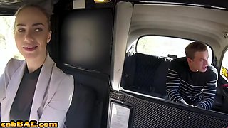 Bosomy cab driver MILF fucked in car by cocksucked customer