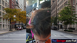 Public POV blowjob in a car by horny and busty Asian MILF slut