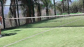 Mature Swingers Outdoor Tennis Court Reverse Gangbang