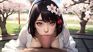 Japanese Bride Sucks Your Cock in Public Park on Wedding Day - Cherry Blossom POV 4K