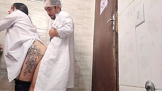 Doctor and Nurse Can't Resist and Have Sex in the Hospital Bathroom During Their Shift