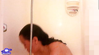 POV Latina babe in bathroom teaches you JOI of giving wet blowjobs in close up with lots of wetness