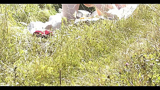 Wild beach Random guy passing by saw naked woman sexy mature Milf sunbathing on river bank Doggystyle Doggy style Butt Ass Pussy
