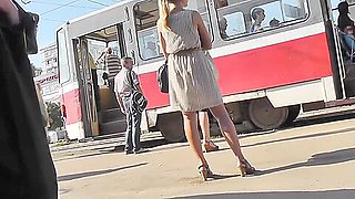 Beautiful Blonde Upskirted On A Bus