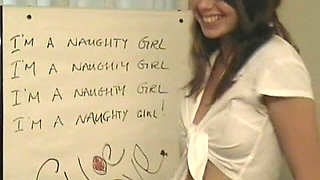 Young Naughty Schoolgirl with Nice Tits and Perfect Ass Drips Milk All Over Herself