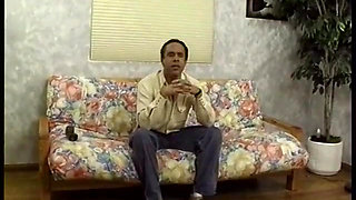 Guy eats hot black pussy on couch then fucks doggystyle