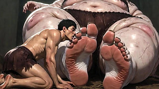Huge Obese Giantess BBW - Slave Licking Her Giant Feet in Worship