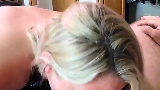 Blonde Hotwife Gives a Hot Blowjob and Receives a Massive Facial